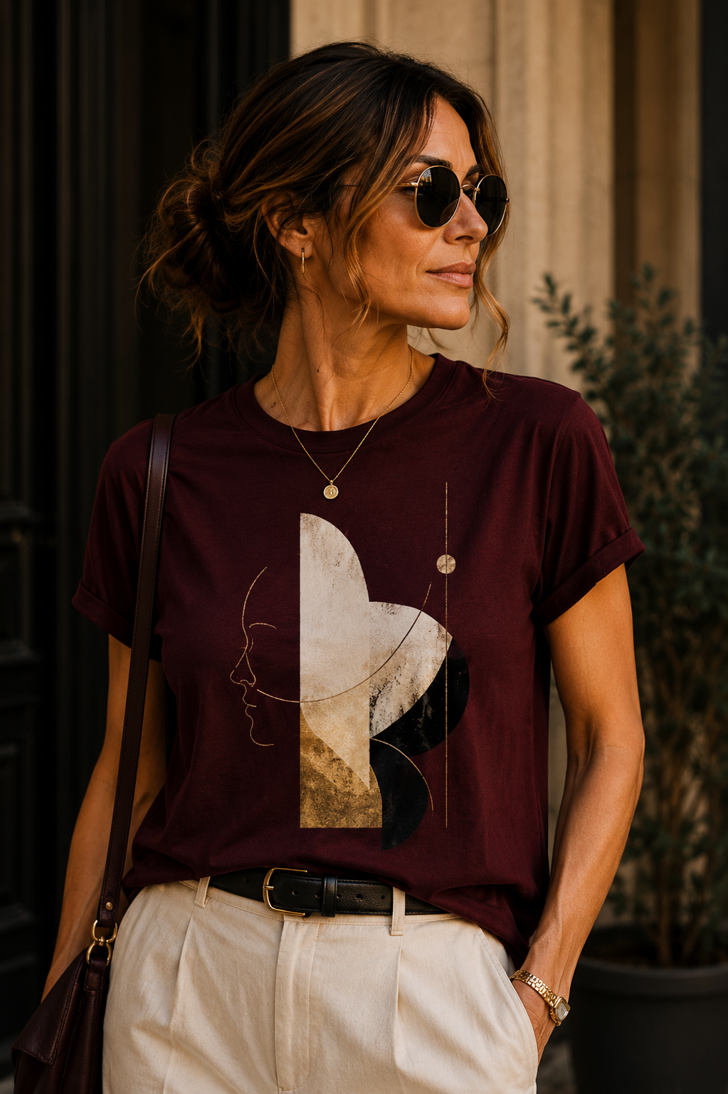 The Burgundy Muse | Women's Abstract Graphic T-Shirt